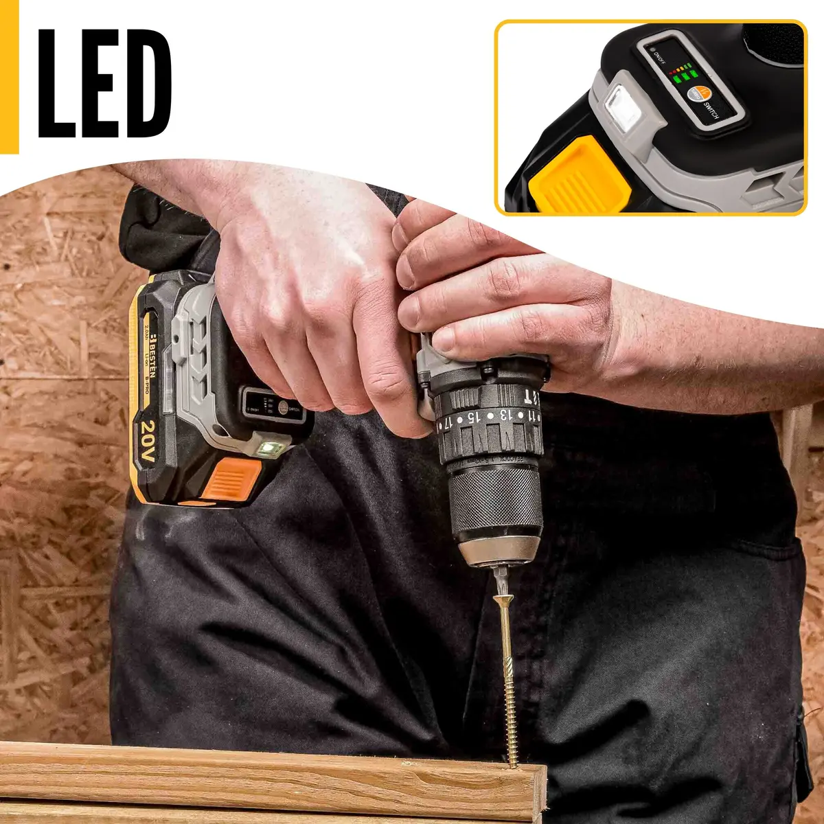 Wkrętarka akumulatorowa udarowa BESTEN BE-2885 - oświetlenie LED